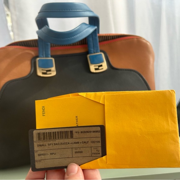 Fendi Black, Brown & Blue Leather Satchel with Gold Hardware - Picture 11 of 11